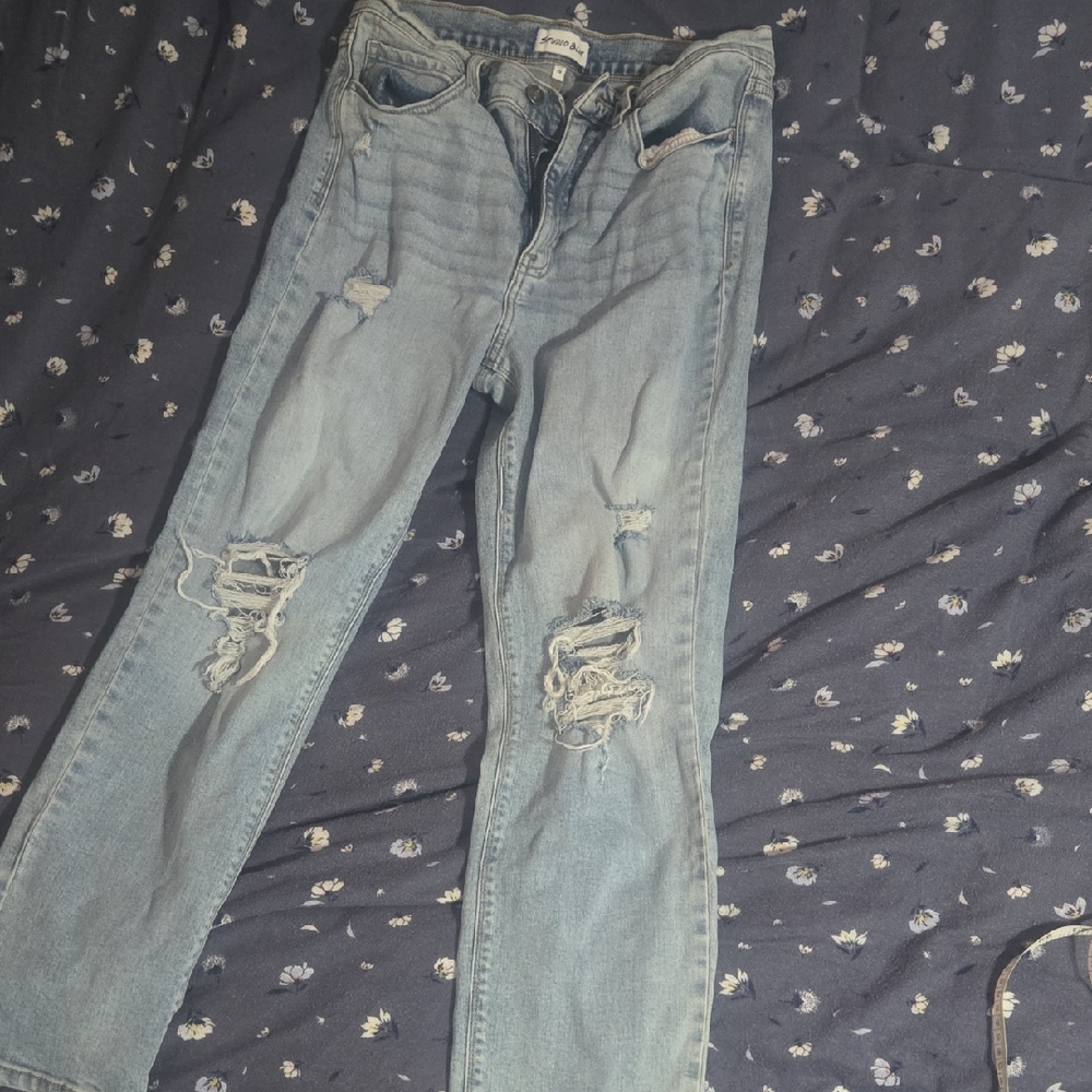 Distressed Blue Jeans Straight Leg